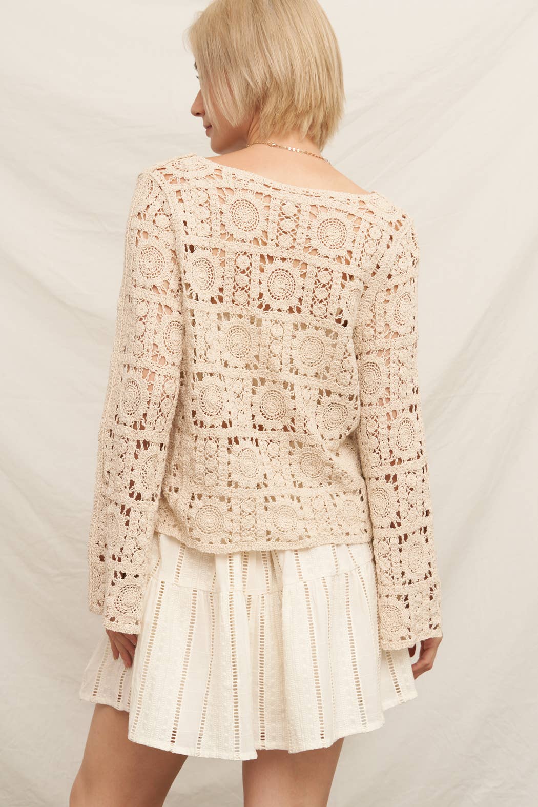 Long Sleeve V-Neck Crochet Sweater Top