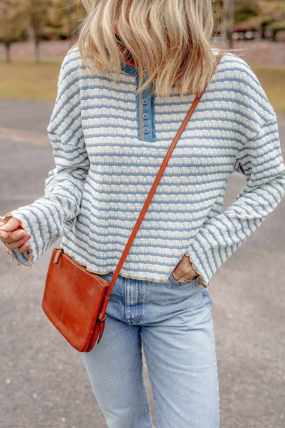 Textured Round Neck Long Sleeve Top