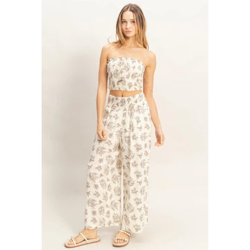 Smocked Tube Top & Wide Leg Pant Set