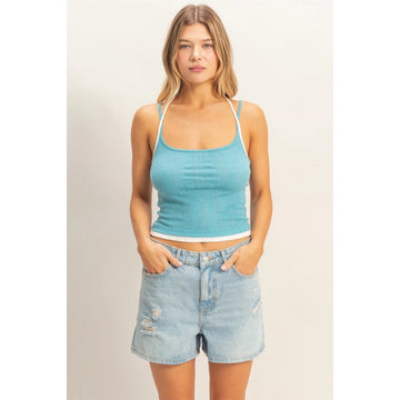 Blue - Ribbed Knit Camisole Top