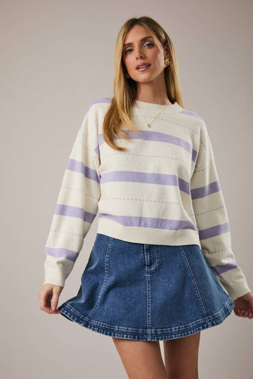 Cream Lavendar Long Sleeve Sweater