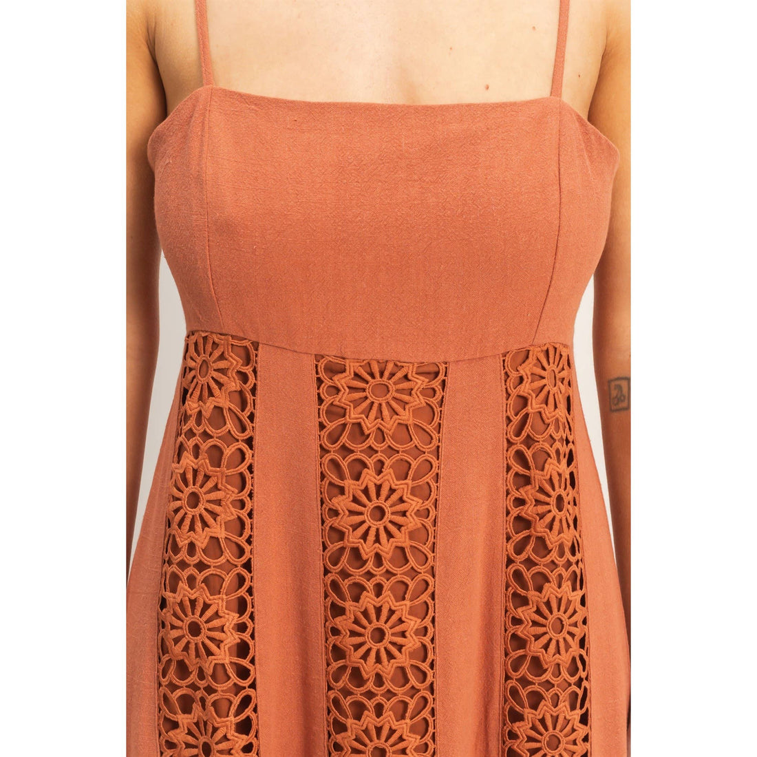 Terracotta Woven Lace Trim Maxi Dress
