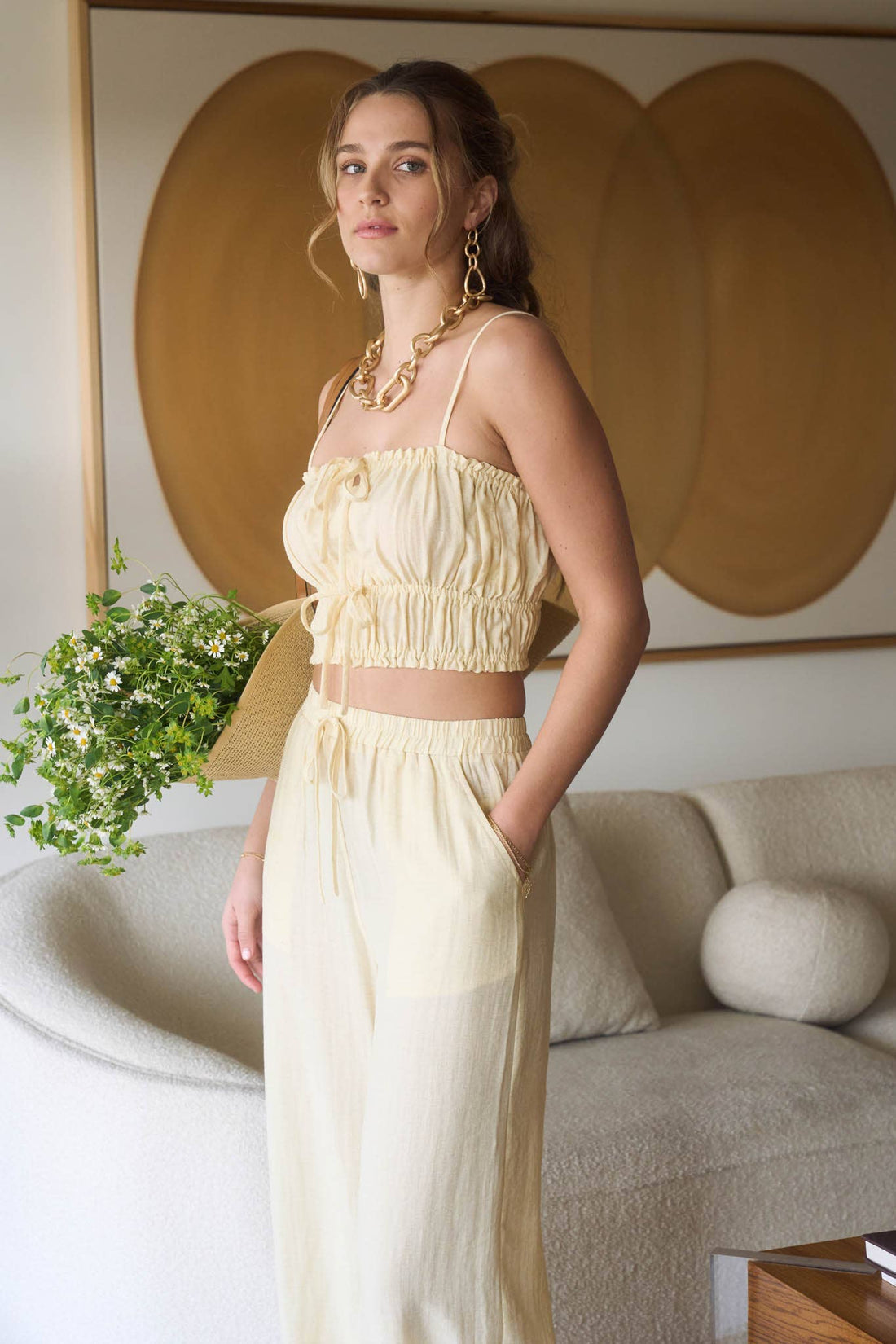 Front Tie Cropped Cami Top &  Wide Leg Pant Set