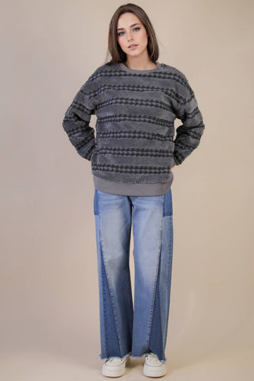 Dark Grey Oversized Fleece Comfy Top