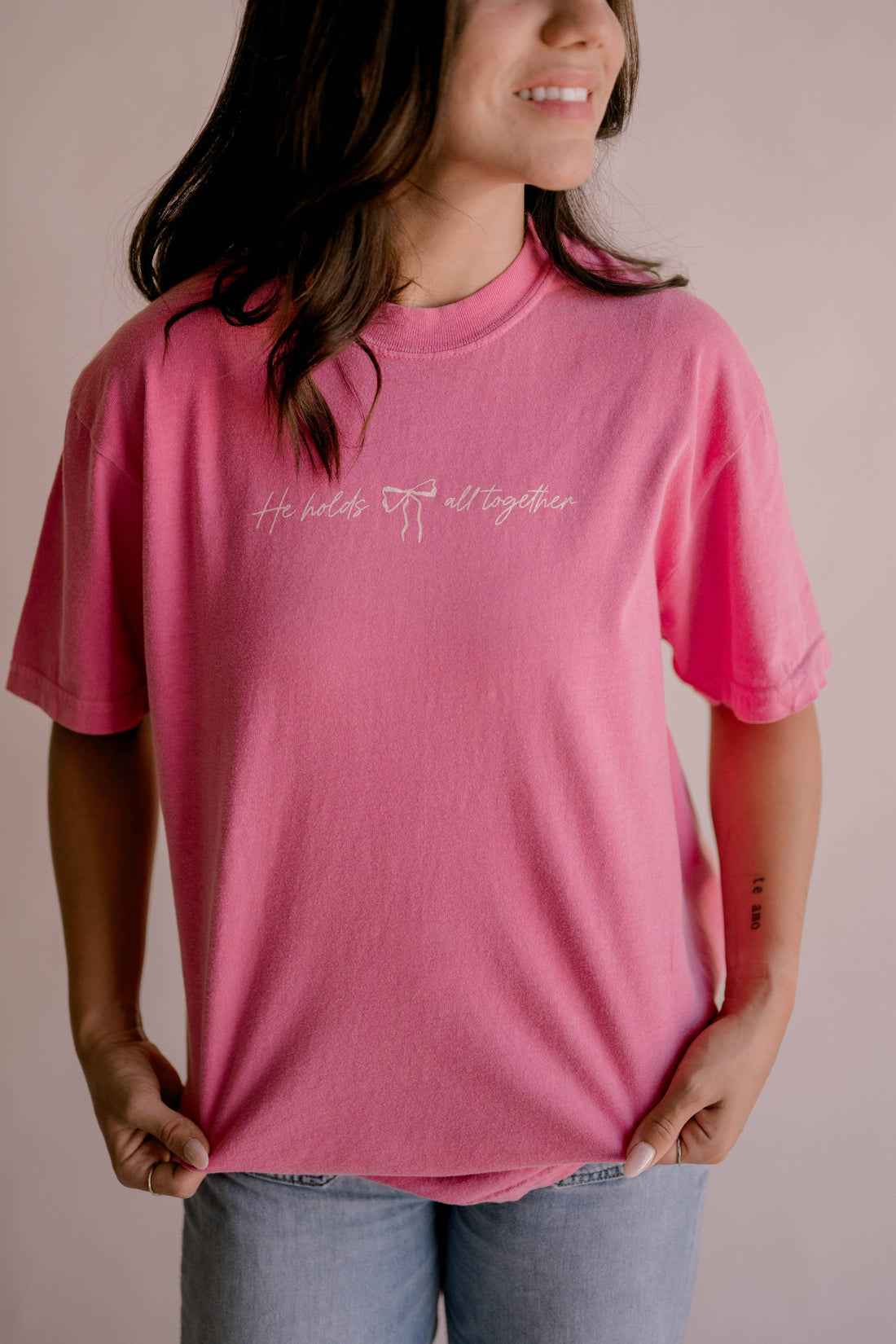 He Holds All Together Tee - Pink