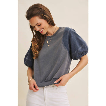 Mineral Washed Denim Mix Top