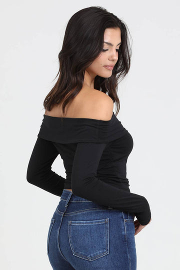Black - Off Shoulder Knit Top