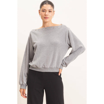 Studded Crewneck Sweater Top