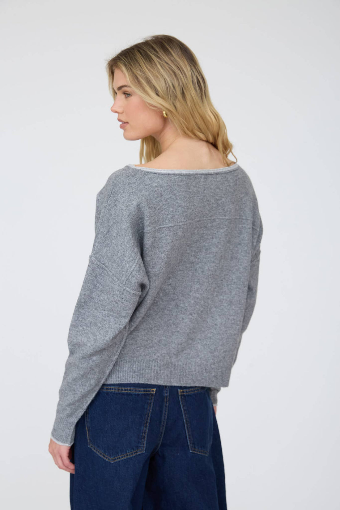 Contrast Trim Long Sleeve Sweater