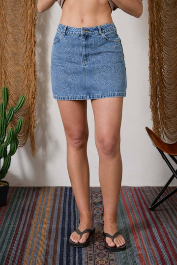 Wild West Stitch Denim Skirt
