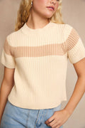 Ivory Taupe Ribbed Sweater Top for Women