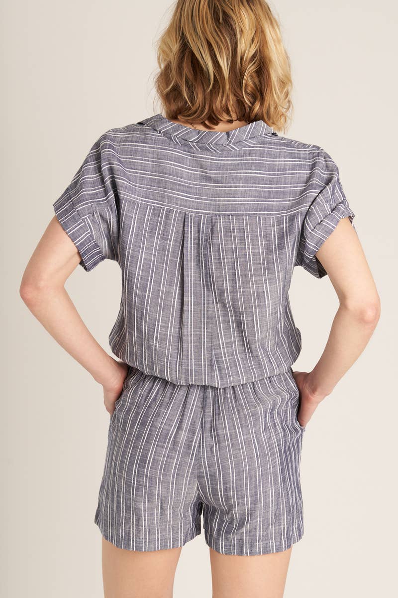 Navy Ivory - Striped Button-Down Romper