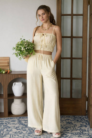 Front Tie Cropped Cami Top &  Wide Leg Pant Set