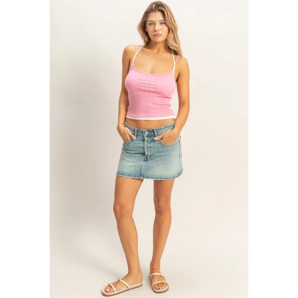 Pink - Ribbed Knit Camisole Top