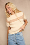 Ivory Taupe Ribbed Sweater Top for Women