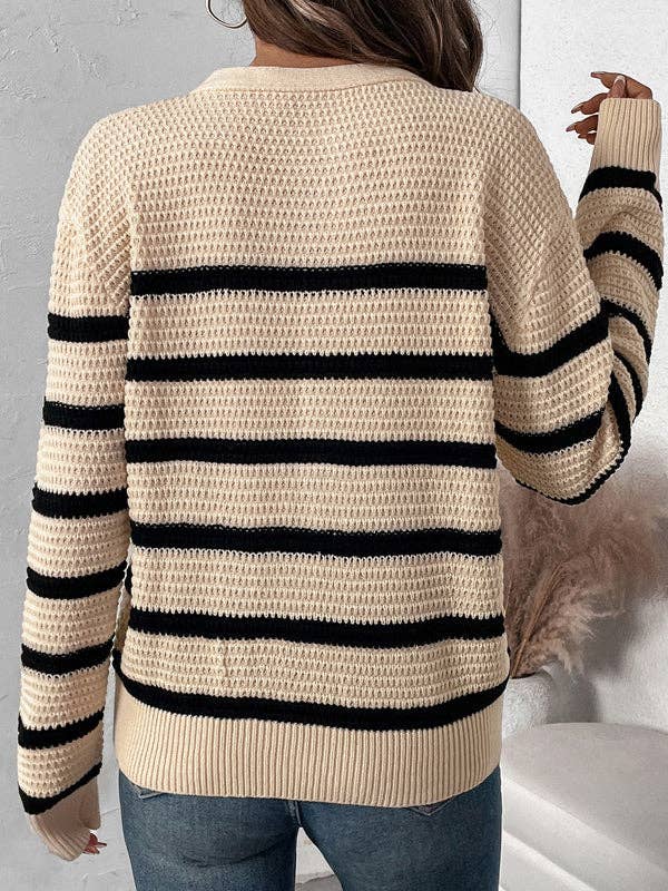 Striped Henley Knit Sweater