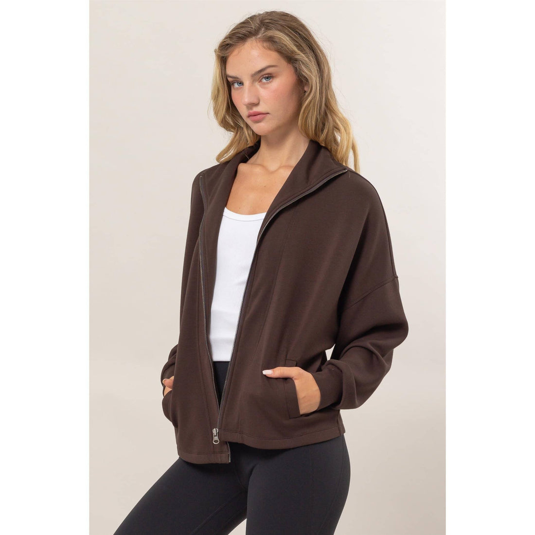 Chocolate Brown High Neck Zip Up