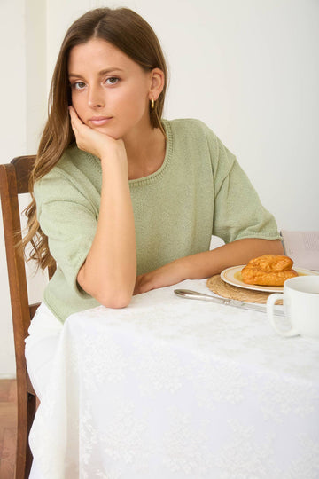 Light Olive Raw Edge Boxy Knit Top