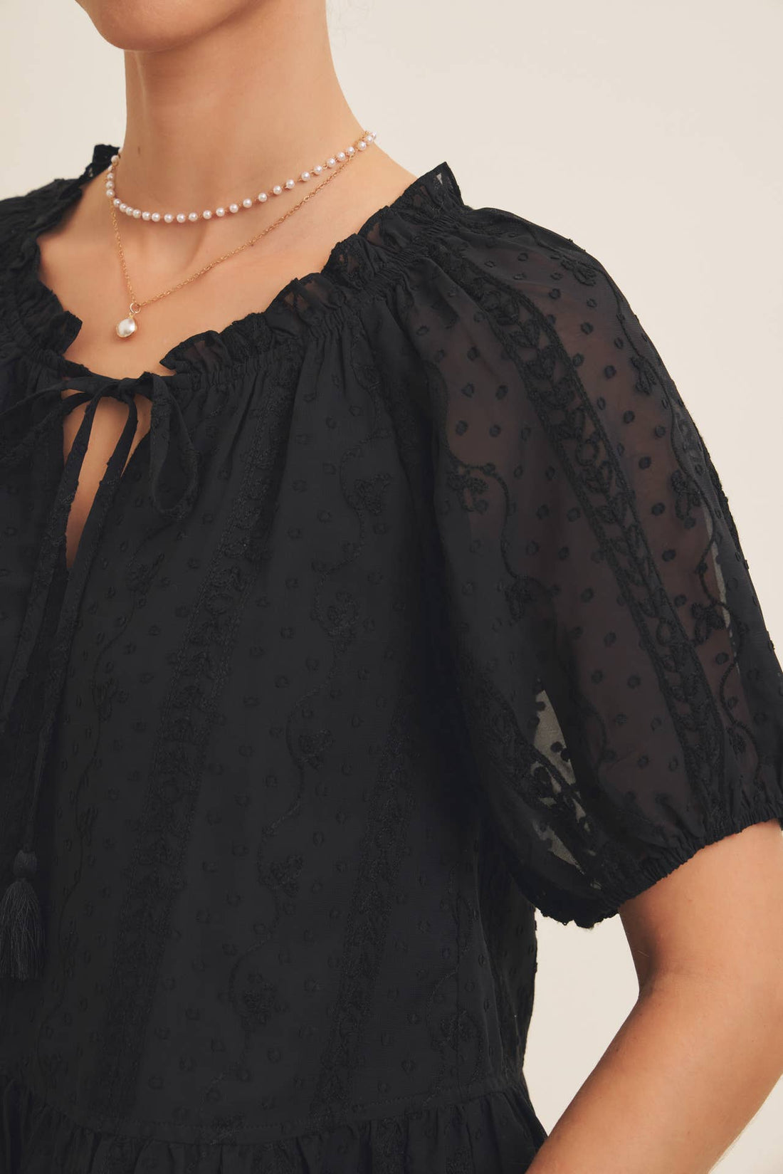 Embroidered Chiffon Flare Blouse