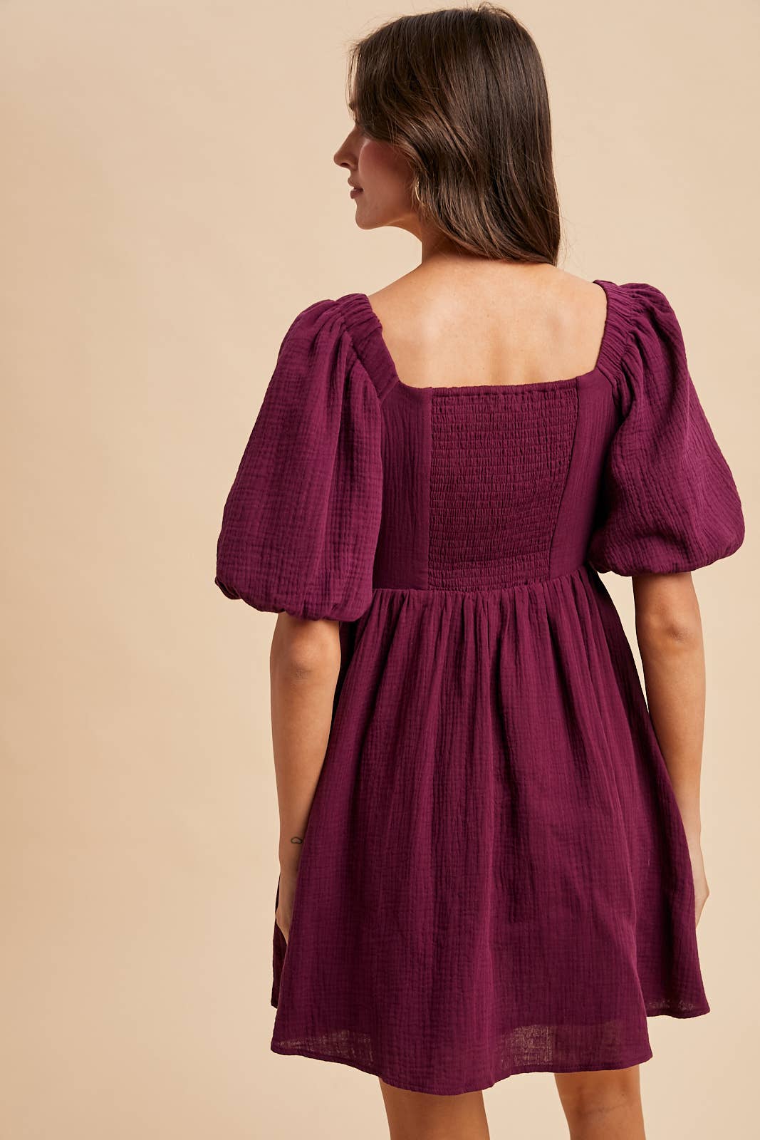 Winter Plum Cotton Box Pleat Mini Dress