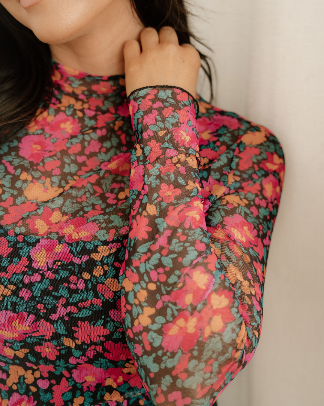 Slim Fit Floral Mesh Top