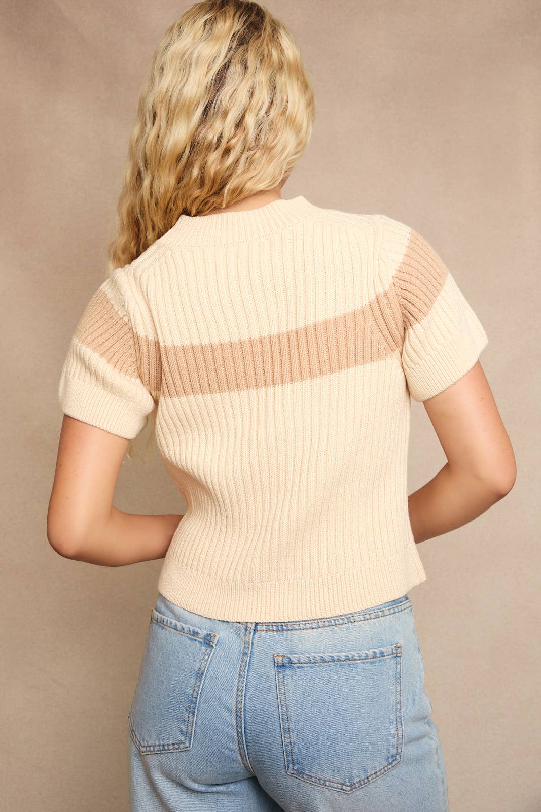 Ivory Taupe Ribbed Sweater Top for Women