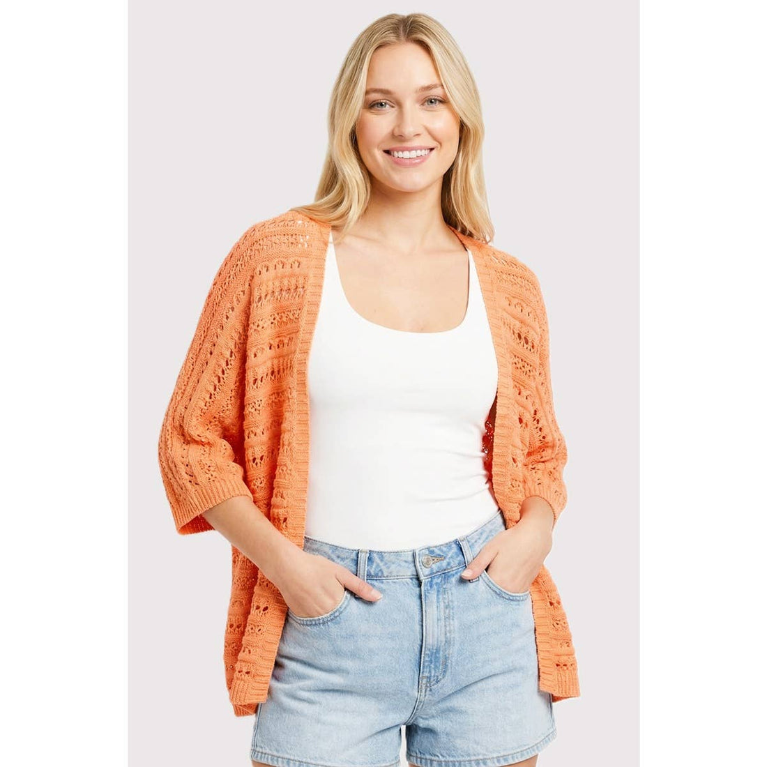 Orange - Open Front Crochet Cardigan
