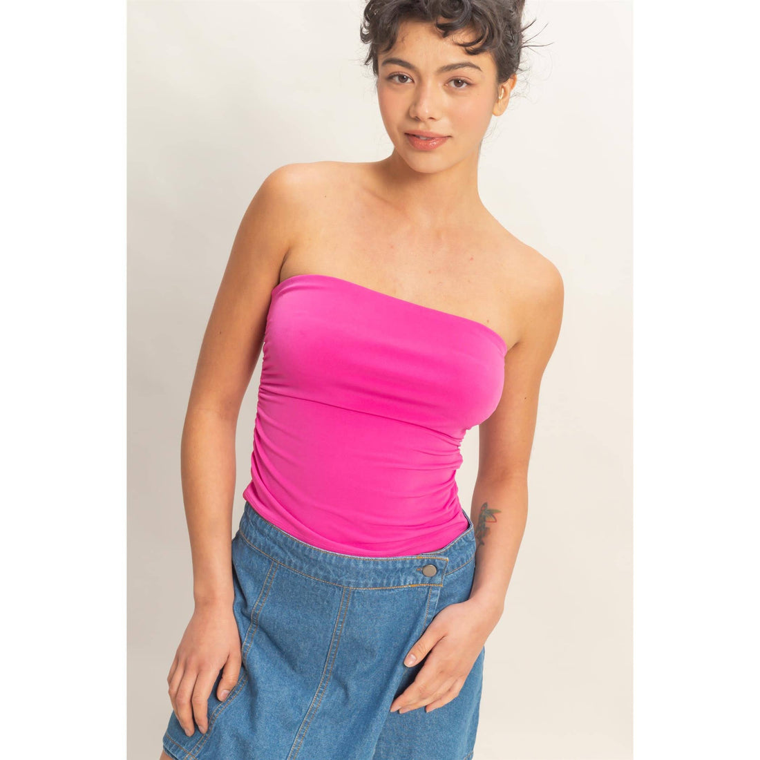 Fuchsia  Ruched Bandeau Top