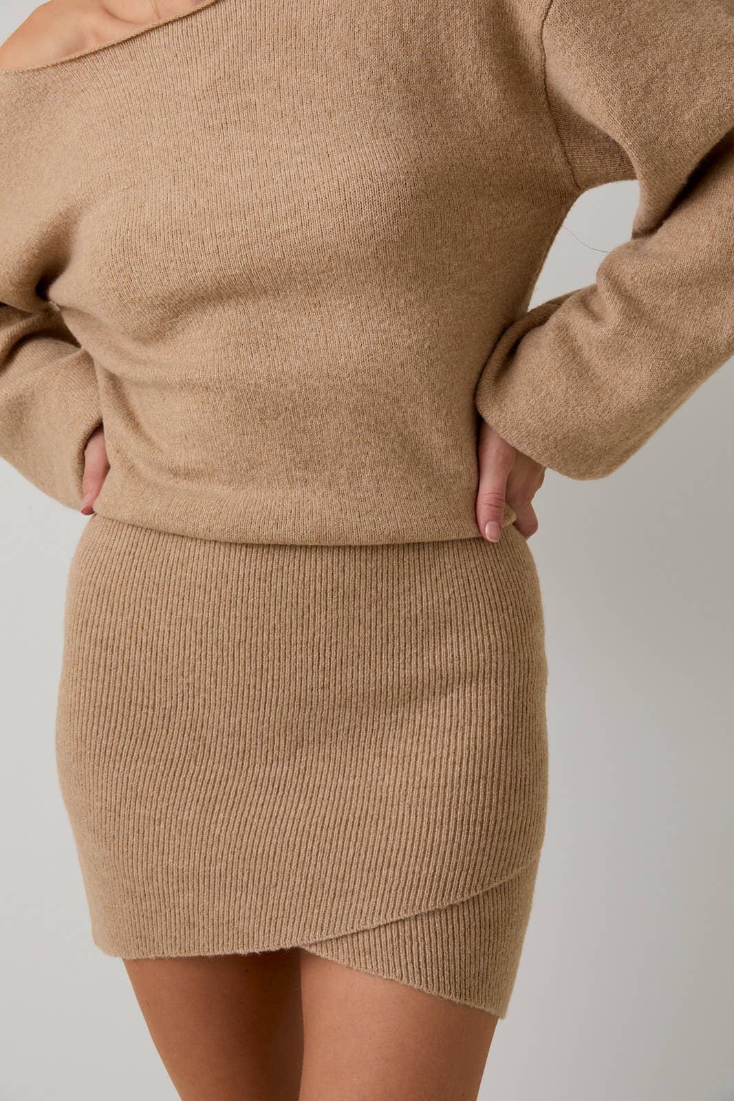 Tan Boat Neck Sweater Dress