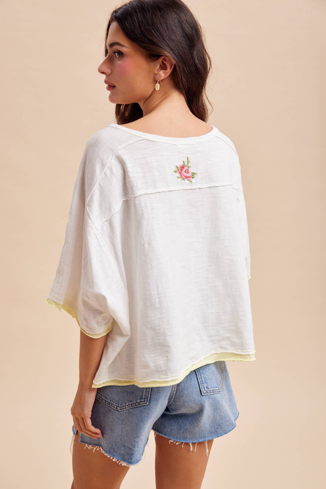 Cross Stitched Floral Embroidered Top