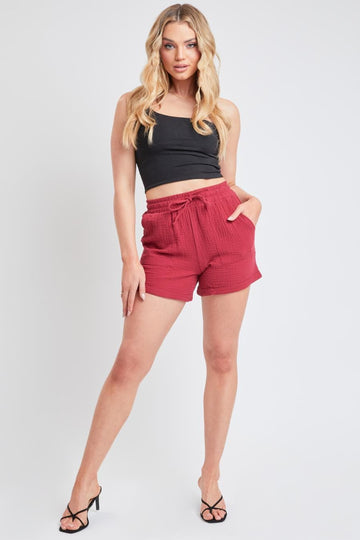 Garnet - Double Gauze Drawstring Banded Hem Shorts