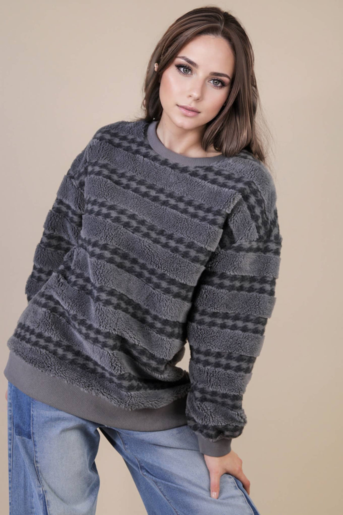 Dark Grey Oversized Fleece Comfy Top