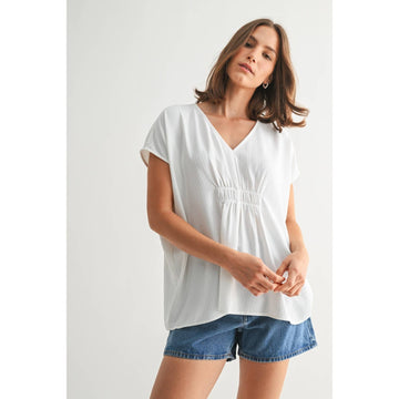 Striped Texture V Neck Woven Top