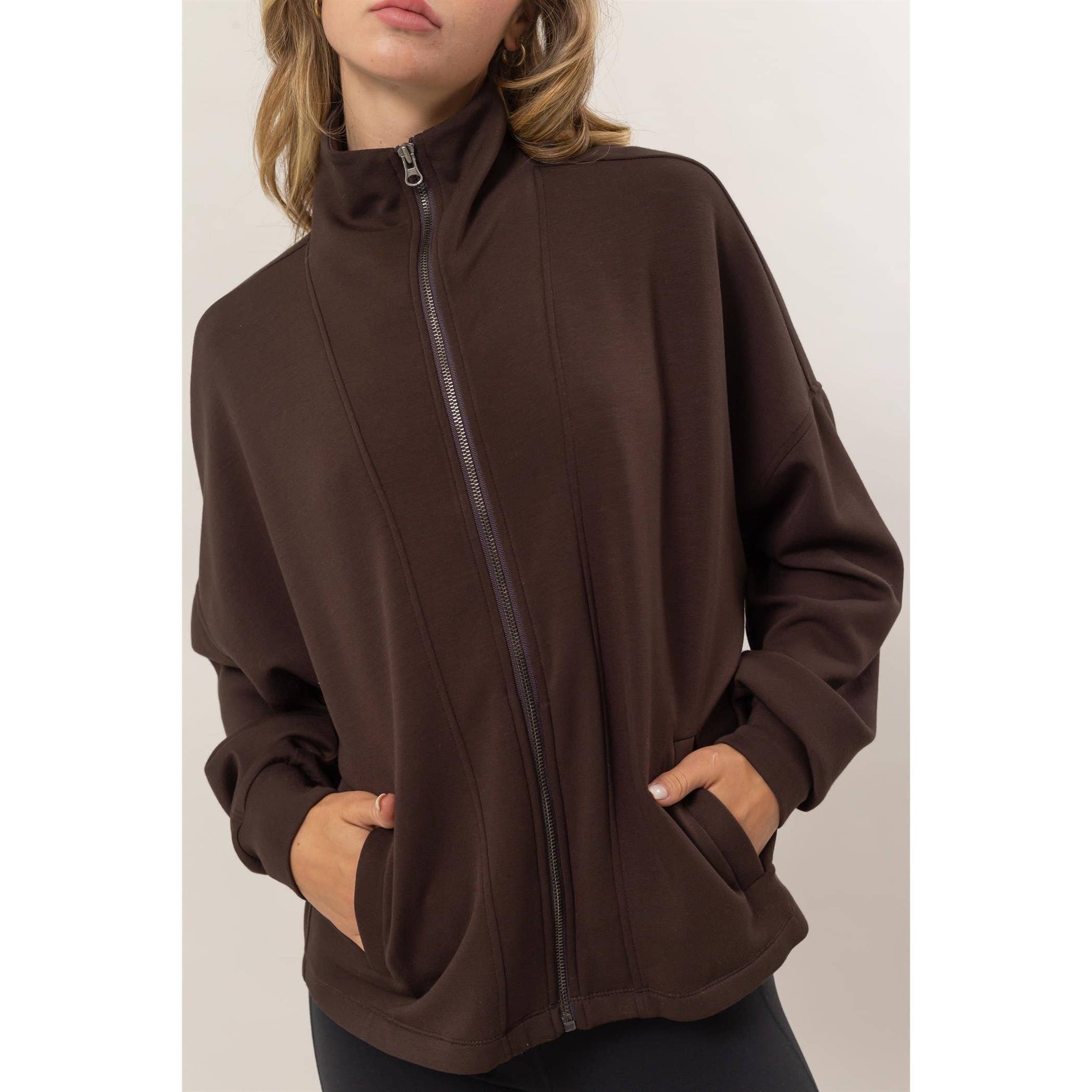 Chocolate Brown High Neck Zip Up