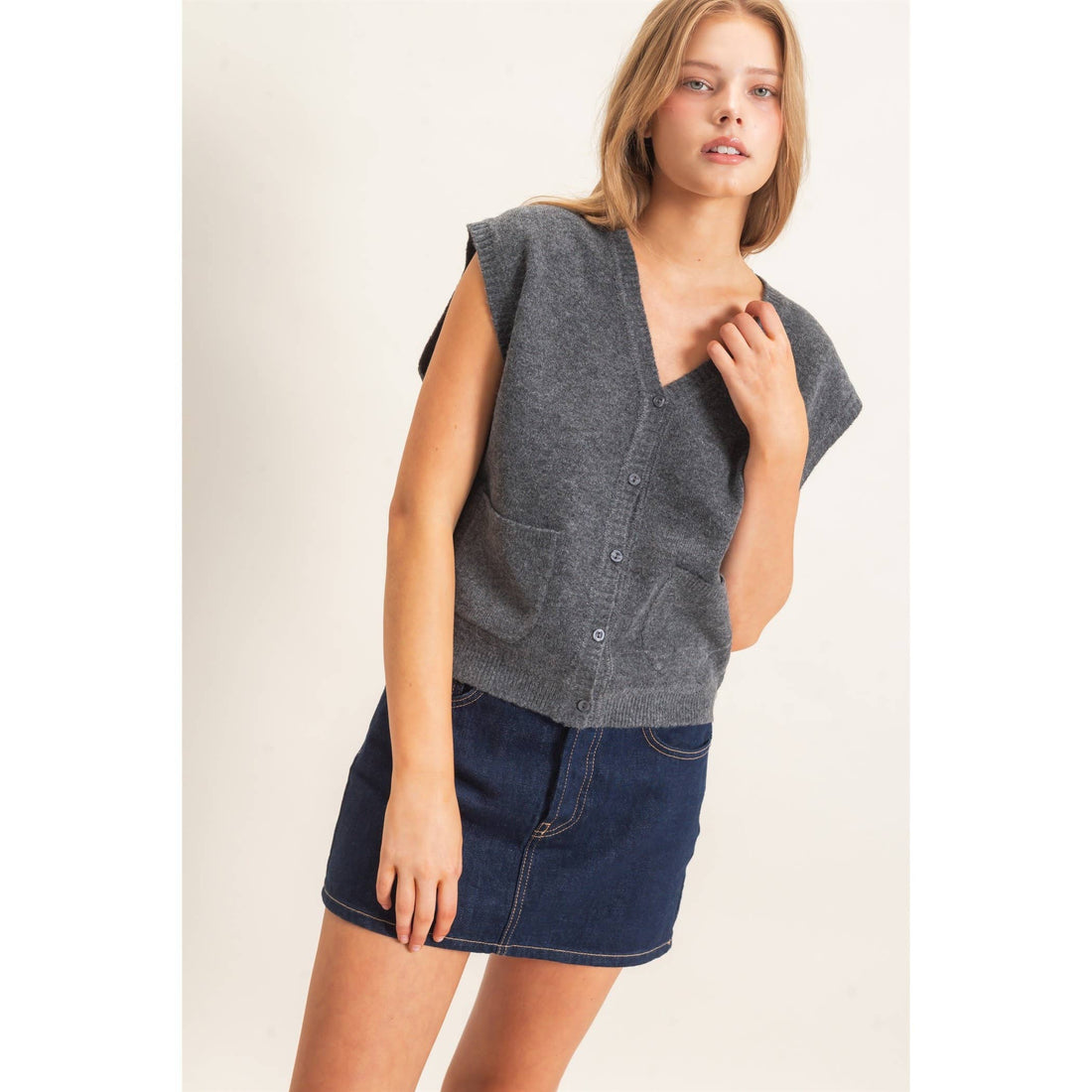 V-Neck Buttoned Sweater Vest