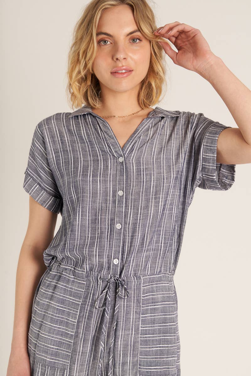 Navy Ivory - Striped Button-Down Romper