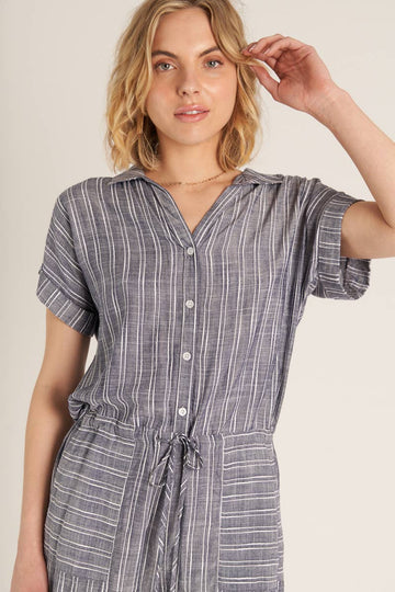 Navy Ivory - Striped Button-Down Romper