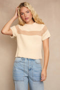 Ivory Taupe Ribbed Sweater Top for Women