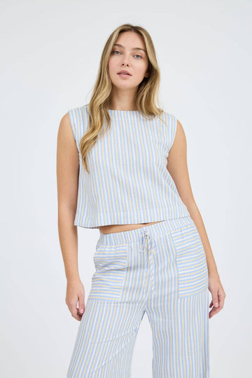 Striped Sleeveless Blouse & Wide Leg Pant Set