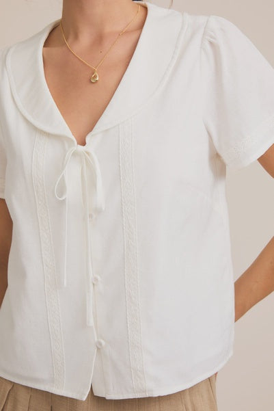 Lace Trim Collared Button Up