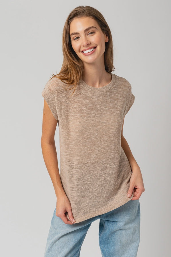 Mocha Short Sleeve Textured Knit Top