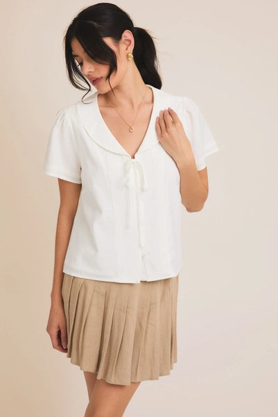 Lace Trim Collared Button Up