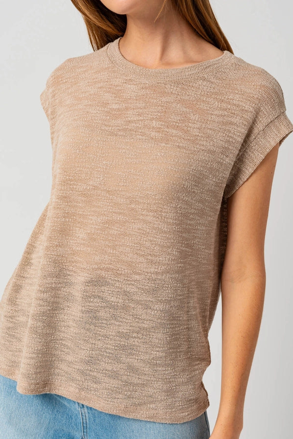 Mocha Short Sleeve Textured Knit Top