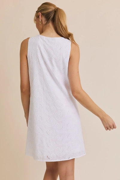 Front Tie Sleeveless Eyelet Dress