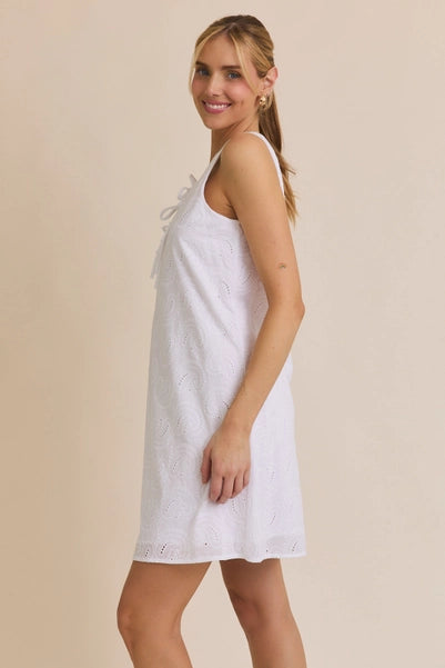 Front Tie Sleeveless Eyelet Dress