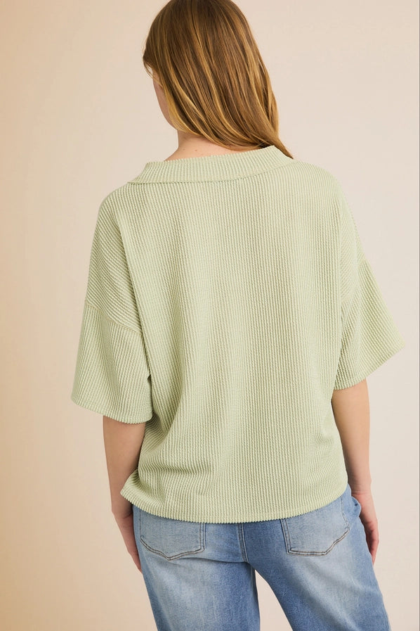 Sage V-Neck Half Sleeve Knit Top