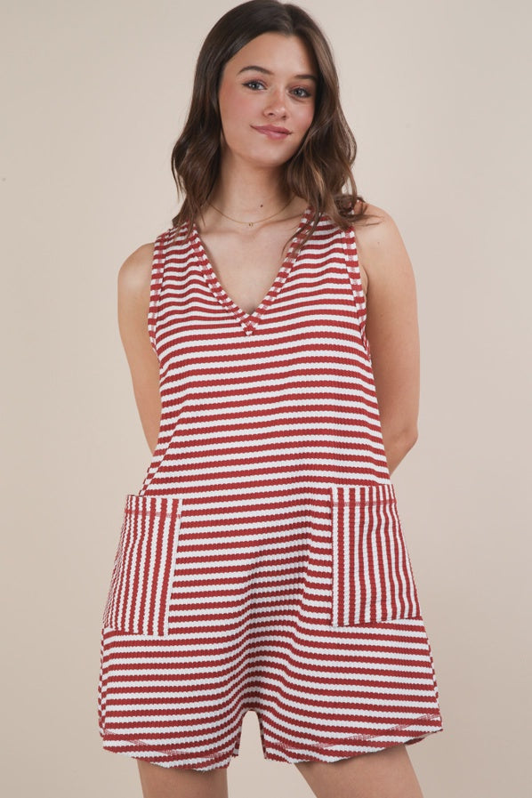 Rust Striped Knit Romper