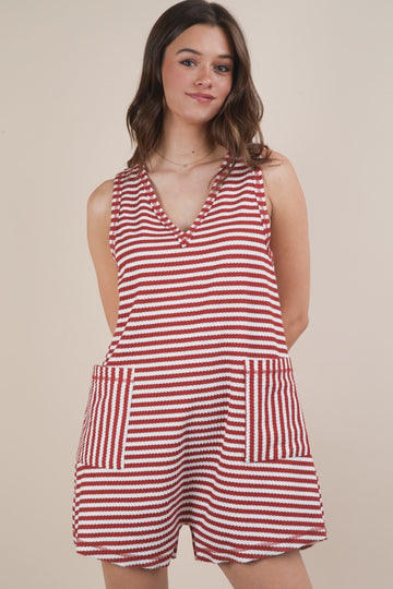 Rust Striped Knit Romper