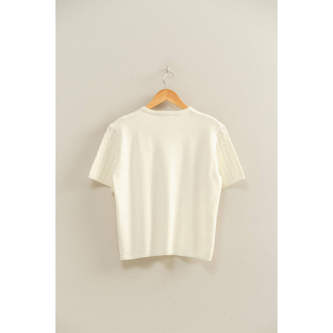 White -Cable Knit Short Sleeve Sweater Top
