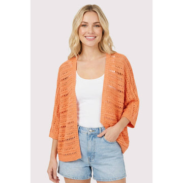 Orange - Open Front Crochet Cardigan
